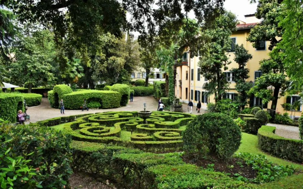 Box-hedge parterre of a formal garden near the house